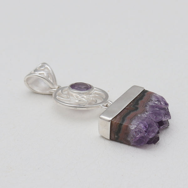 Amethyst Stalactite Slice Silver Pendants