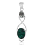 Natural Malachite Fiber Silver Pendant