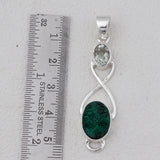 Natural Malachite Fiber Silver Pendant