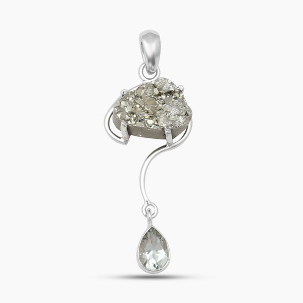 Pyrite Druzy & Green Amethyst Silver Pendants