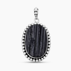 Raw Black Tourmaline Silver Pendants