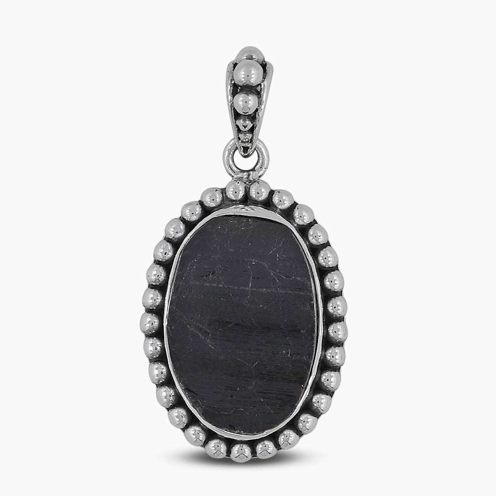 Raw Black Tourmaline Silver Pendants