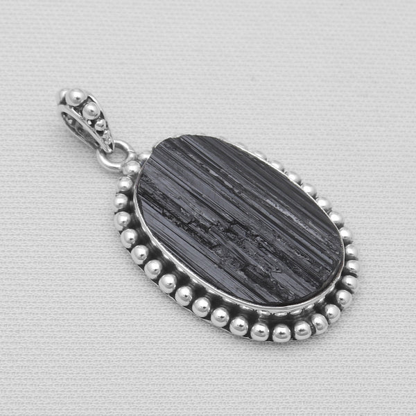 Raw Black Tourmaline Silver Pendants