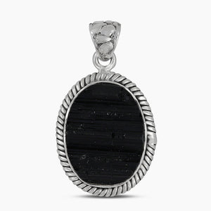 Raw Black Tourmaline Silver Pendants