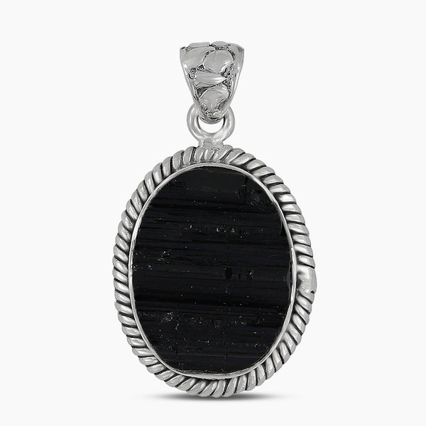 Raw Black Tourmaline Silver Pendants