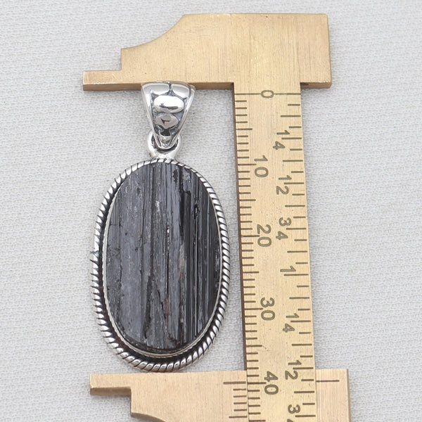 Raw Black Tourmaline Silver Pendants