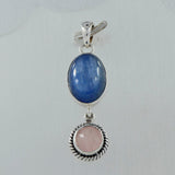 Blue Kyanite & Rose Quartz Silver Pendant