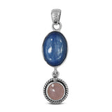 Blue Kyanite & Rose Quartz Silver Pendant