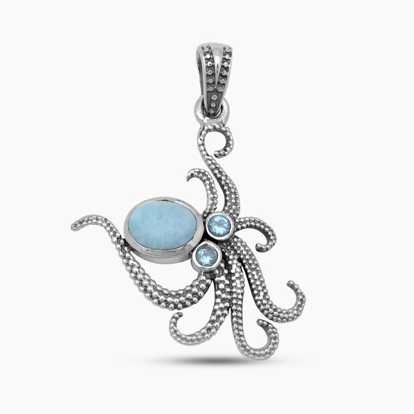Blue Larimar Silver Octopus Pendants