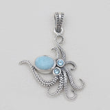 Blue Larimar Silver Octopus Pendants