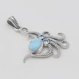 Blue Larimar Silver Octopus Pendants