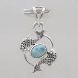 925 Silver Larimar Pisces Fish Pendants