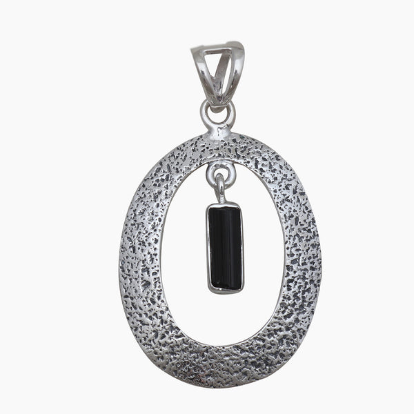 Natural Black Tourmaline Silver Pendants
