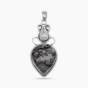 925 Silver Rough Shungite Pendants