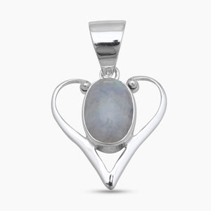 Rainbow Moonstone Silver Heart Pendants