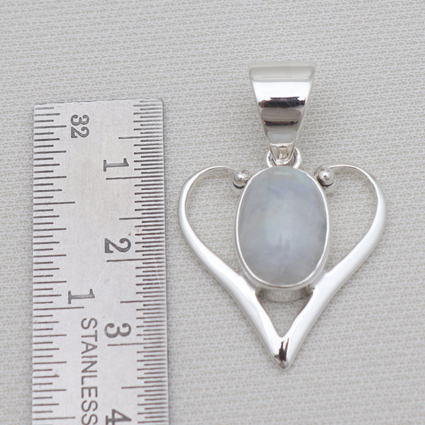 Rainbow Moonstone Silver Heart Pendants