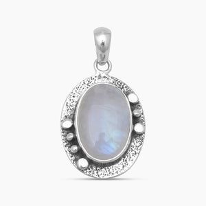 Rainbow Moonstone Textured Silver Pendants