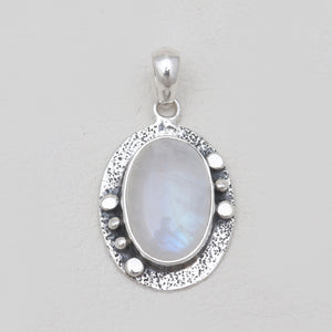 Rainbow Moonstone Textured Silver Pendants