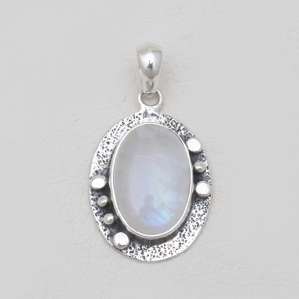 Rainbow Moonstone Textured Silver Pendants