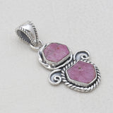 925 Sterling Silver Raw Ruby Pendants