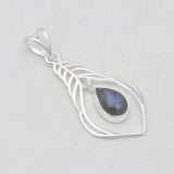 Larimar Drop Silver Feather Pendants