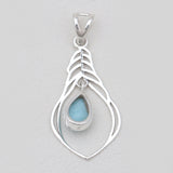 Larimar Drop Silver Feather Pendants