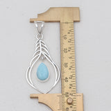 Larimar Drop Silver Feather Pendants