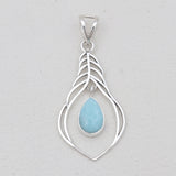 Larimar Drop Silver Feather Pendants