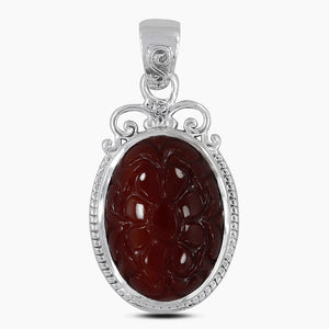 Hand Carved Red Onyx Silver Pendants