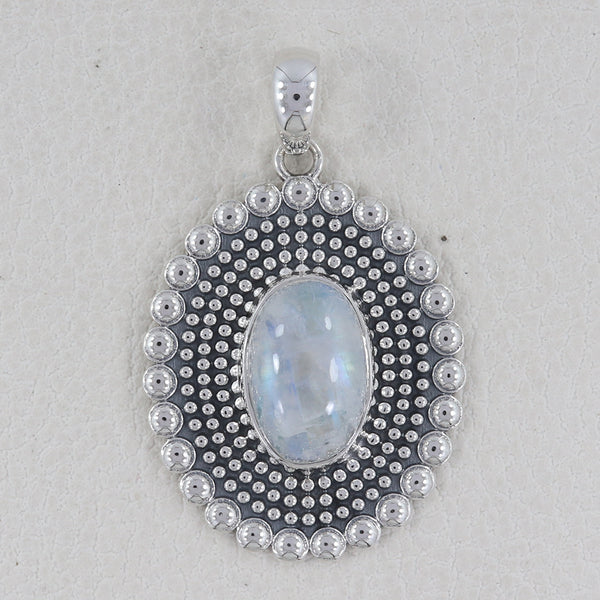Natural Rainbow Moonstone Silver Pendants