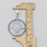 Rainbow Moonstone Silver Circle Pendants