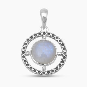 Rainbow Moonstone Silver Circle Pendants