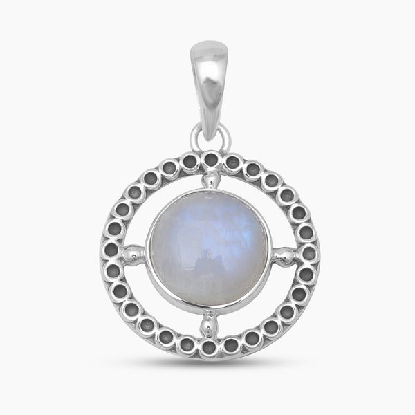 Rainbow Moonstone Silver Circle Pendants