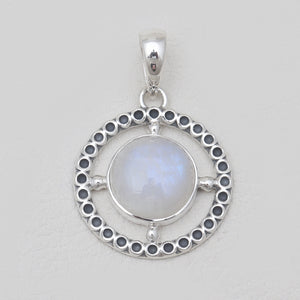 Rainbow Moonstone Silver Circle Pendants