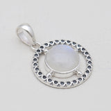 Rainbow Moonstone Silver Circle Pendants