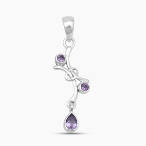 Purple Amethyst Silver Drop Pendants