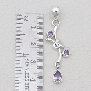 Purple Amethyst Silver Drop Pendants