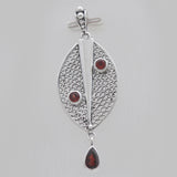 Red Garnet Silver Designer Filigree Drop Pendants