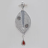 Red Garnet Silver Designer Filigree Drop Pendants