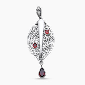 Red Garnet Silver Designer Filigree Drop Pendants