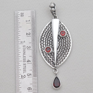 Red Garnet Silver Designer Filigree Drop Pendants