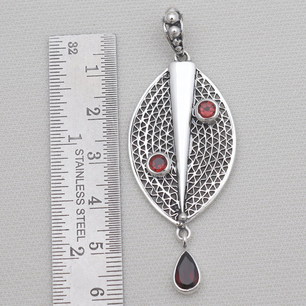 Red Garnet Silver Designer Filigree Drop Pendants