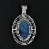 Natura Labradorite Filigree Art Design Sterling Silver Pendant