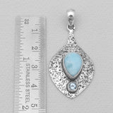 Blue Larimar Textured Silver Pendants