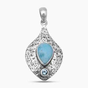 Blue Larimar Textured Silver Pendants