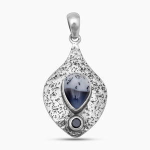 Dendritic Opal Rustic Textured Silver Pendants