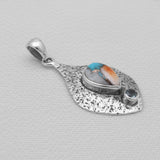 Turquoise Spiny Oyster Textured Silver Pendants