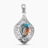 Turquoise Spiny Oyster Textured Silver Pendants