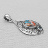 Turquoise Spiny Oyster Textured Silver Pendants
