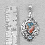 Turquoise Spiny Oyster Textured Silver Pendants